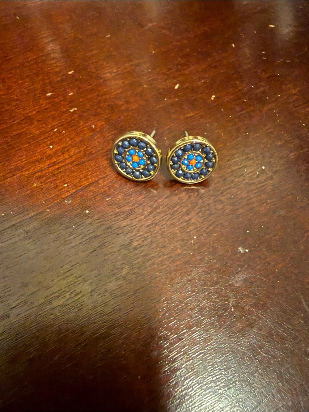 Blue and Orange Round Cluster Stud Earrings